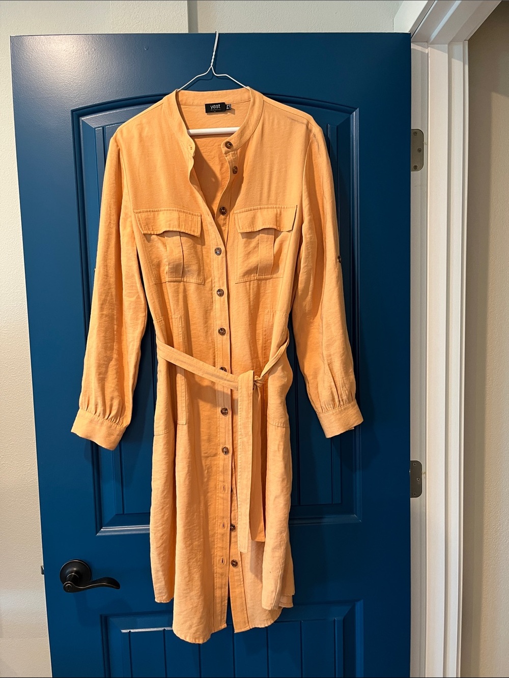 Yest Ochre Button-Front Shirt Dress with Belt